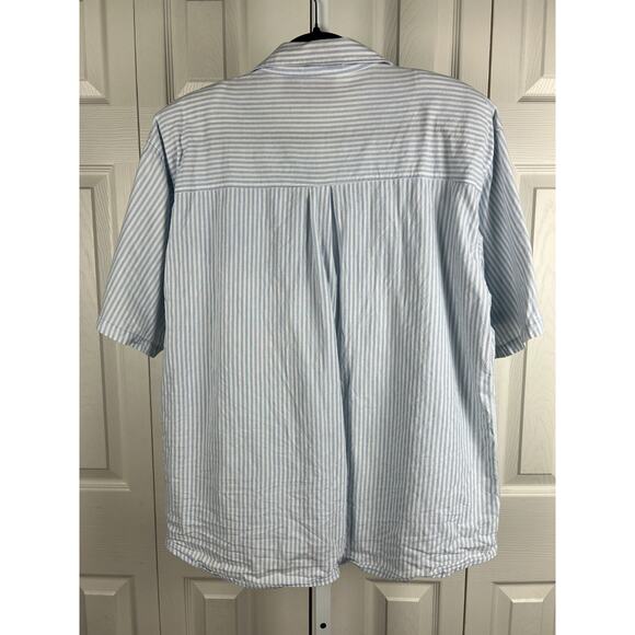 Premier International Blue Striped Denim Faux Pearl Butterfly Embroidered Top 2X - Picture 8 of 8